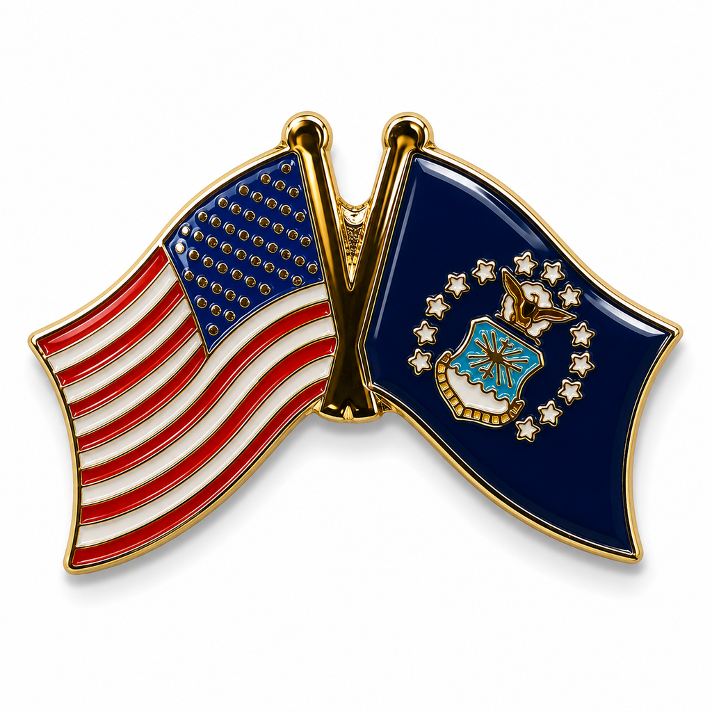 US Air Force Crossed Flags Lapel Pin - USAF American Flag Hat Pin Tie Tac Gold Tone | Military Hats & Pins