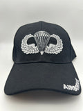 US Army Airborne Badge Black, Embroidered Military Cap - Adjustable One Size | Military Hats & Pins