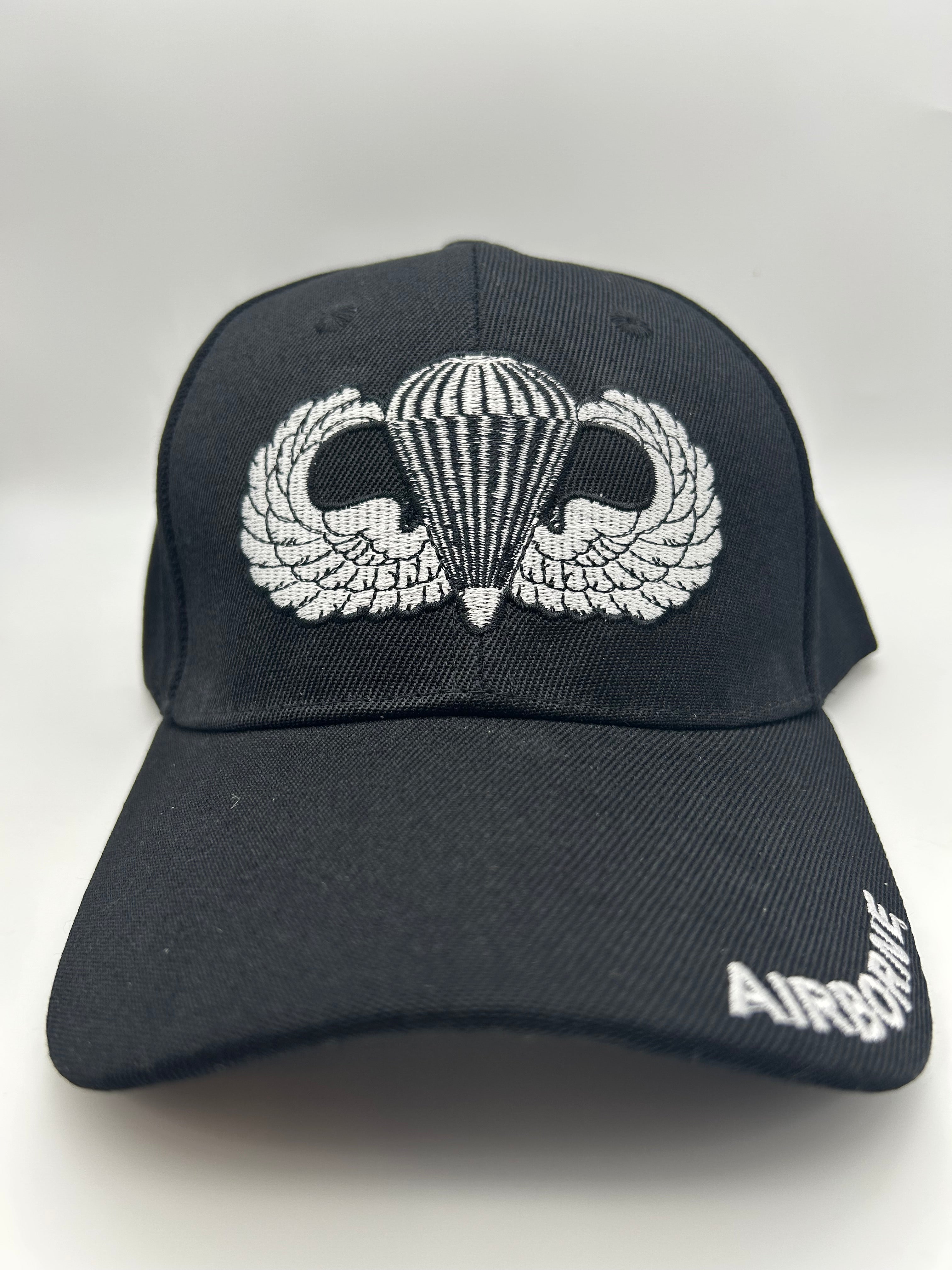 US Army Airborne Badge Black, Embroidered Military Cap - Adjustable One Size | Military Hats & Pins