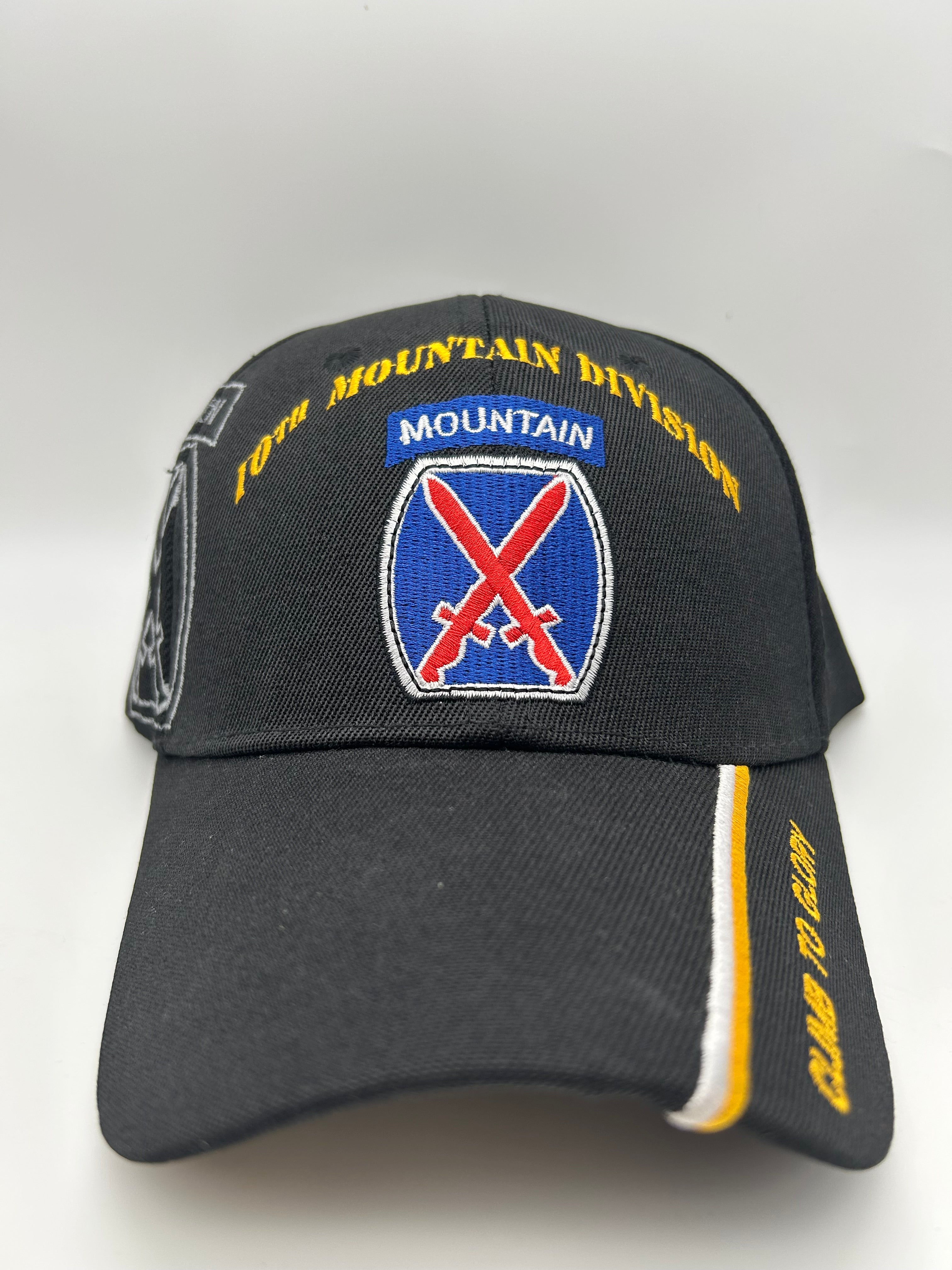 US Army 10th Mountain Division Black Embroidered Military Cap - Adjustable One Size | Military Hats & Pins