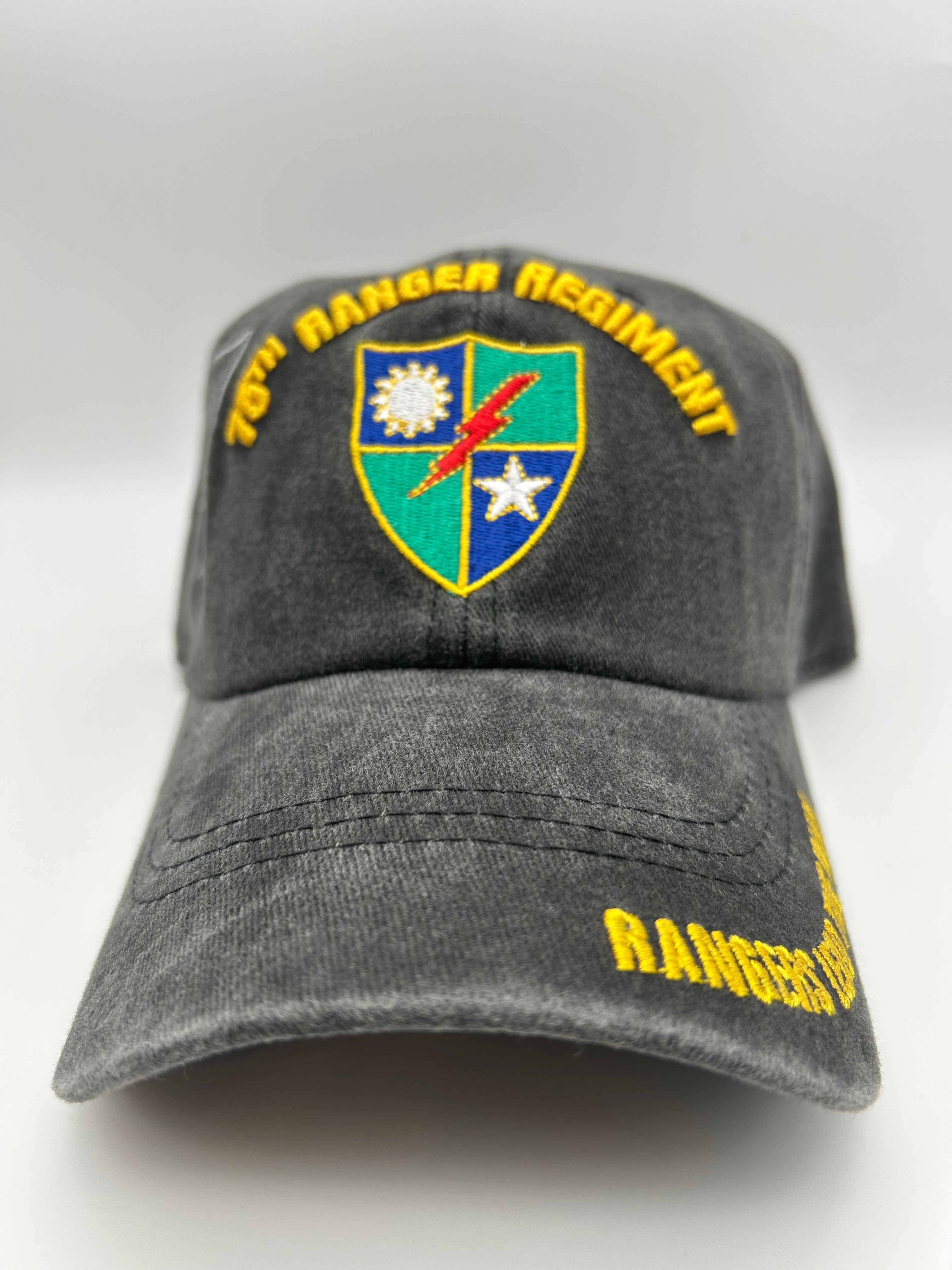 75th Ranger Regiment Unit - Washed Black, Embroidered Military Cap - Adjustable One Size | Military Hats & Pins