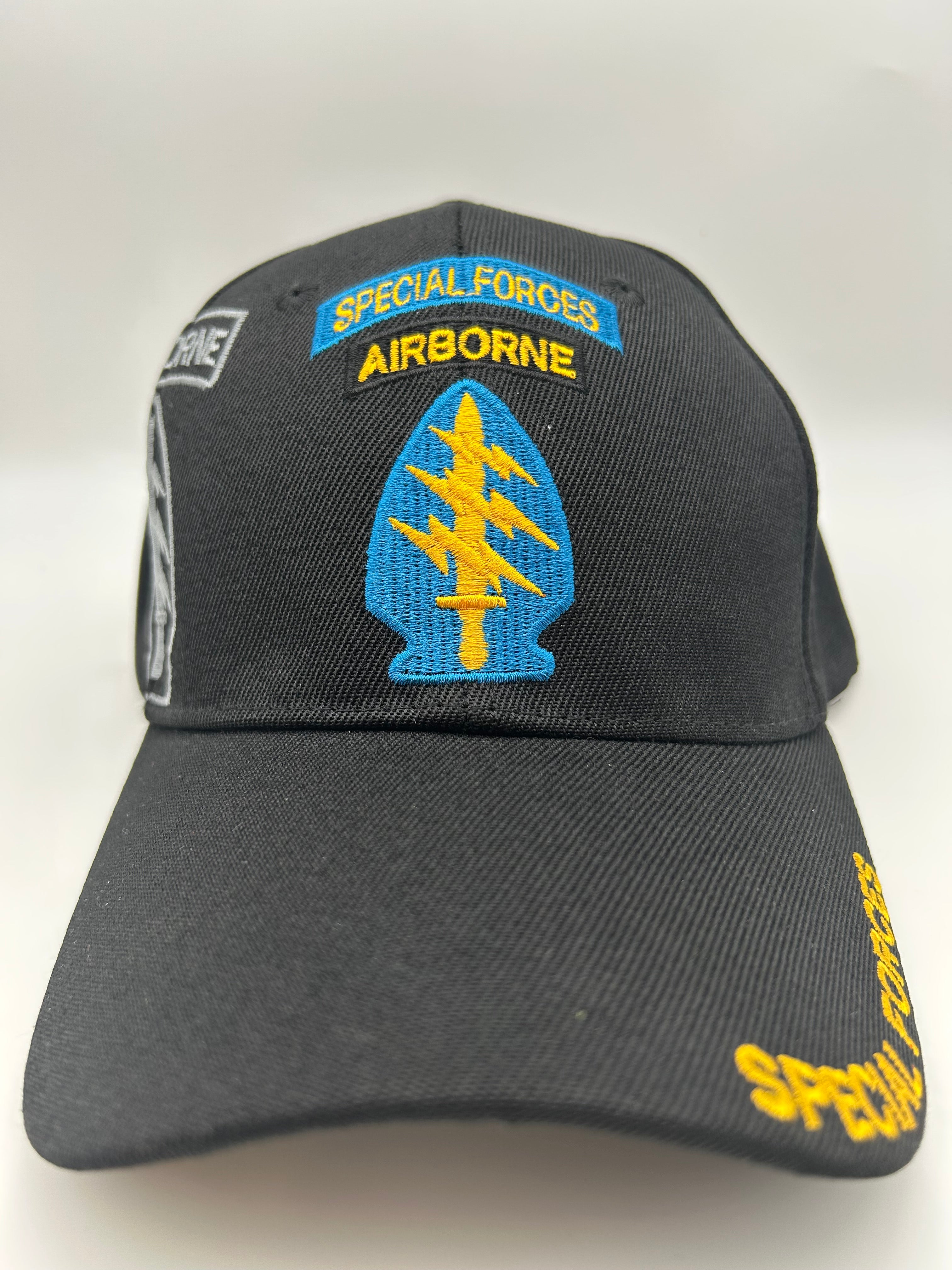 US Army Special Forces Airborne Black, Embroidered Military Cap - Adjustable One Size | Military Hats & Pins