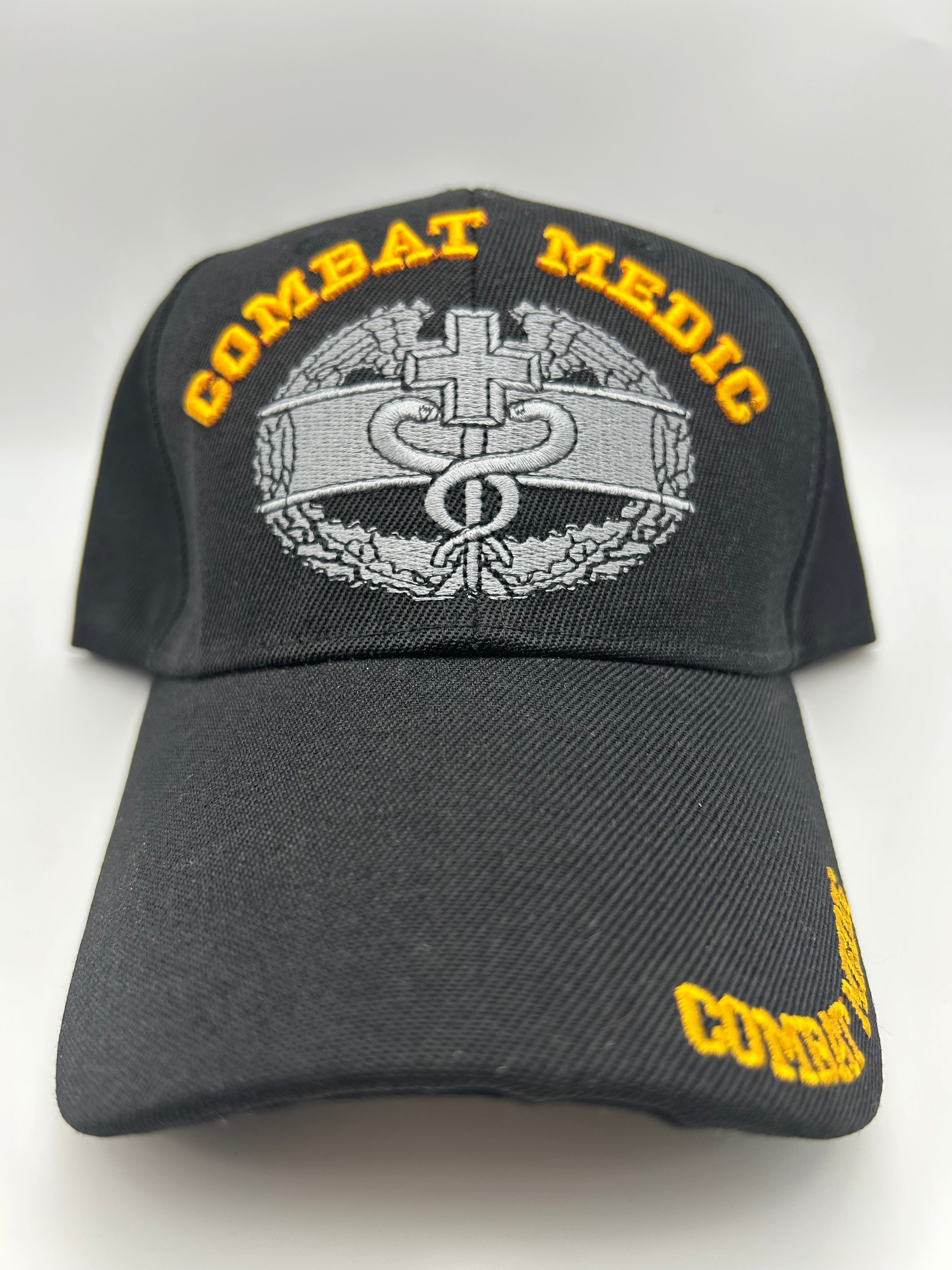 US Army Combat Medic CMB Badge Black, Embroidered Military Cap - Adjustable One Size | Military Hats & Pins