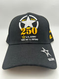 US Army 250th Est 1775 Black, Embroidered Military Cap - Adjustable One Size | Military Hats & Pins