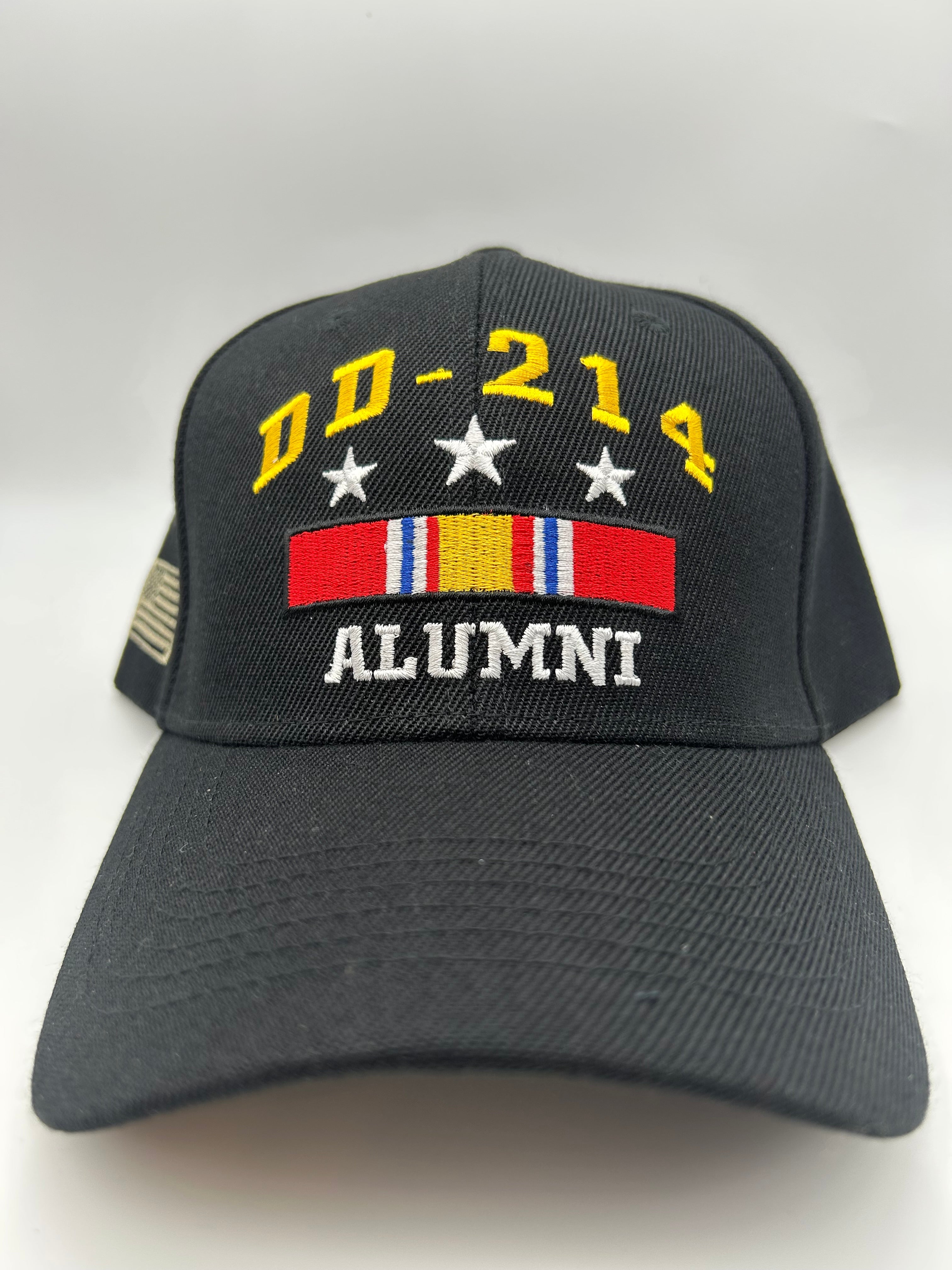 DD-214 Alumni Veteran Ribbon Black, Embroidered Military Cap - Adjustable One Size | Military Hats & Pins
