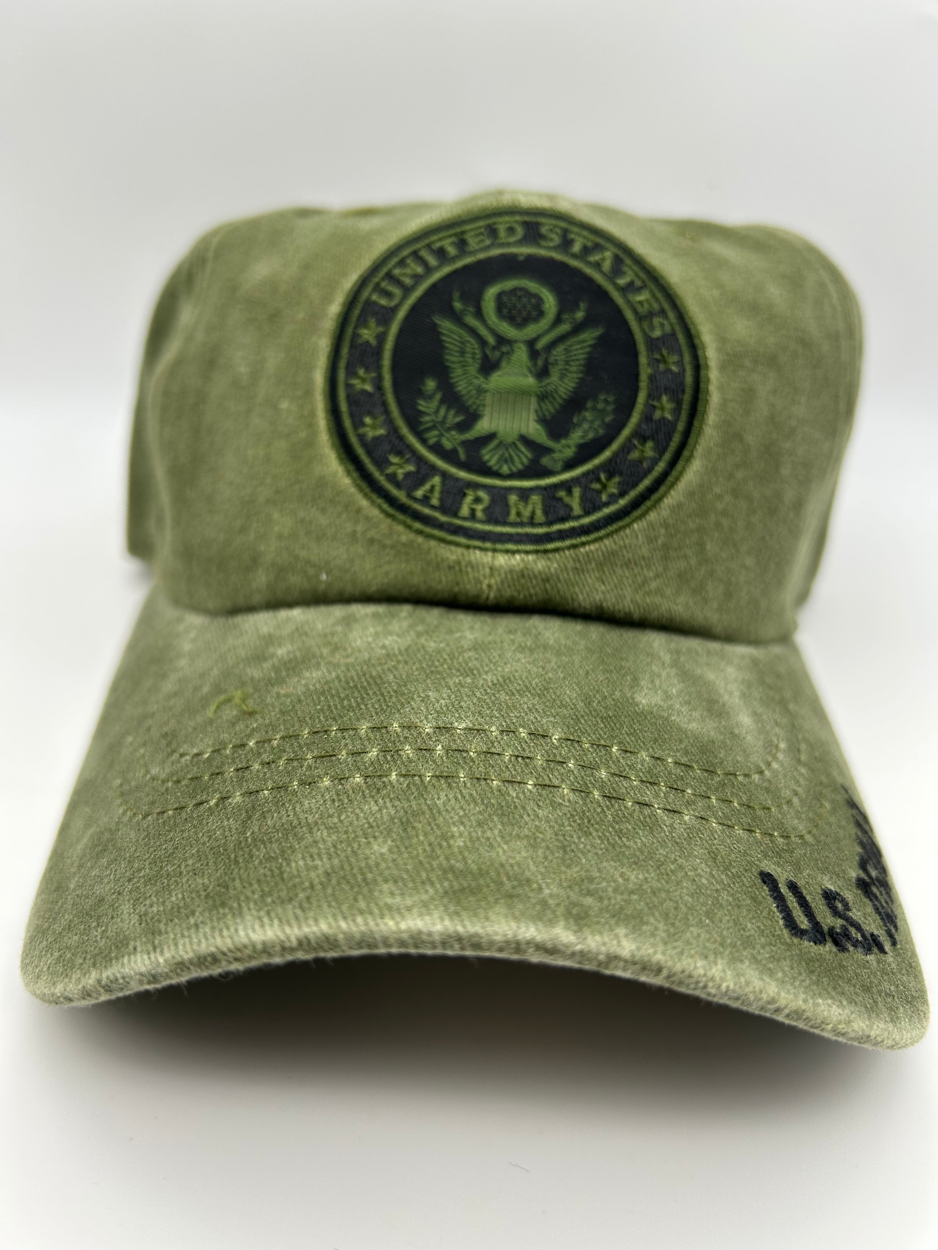 US Army Seal Olive Green Washed - Adjustable One Size Military Cap | Military Hats & Pins