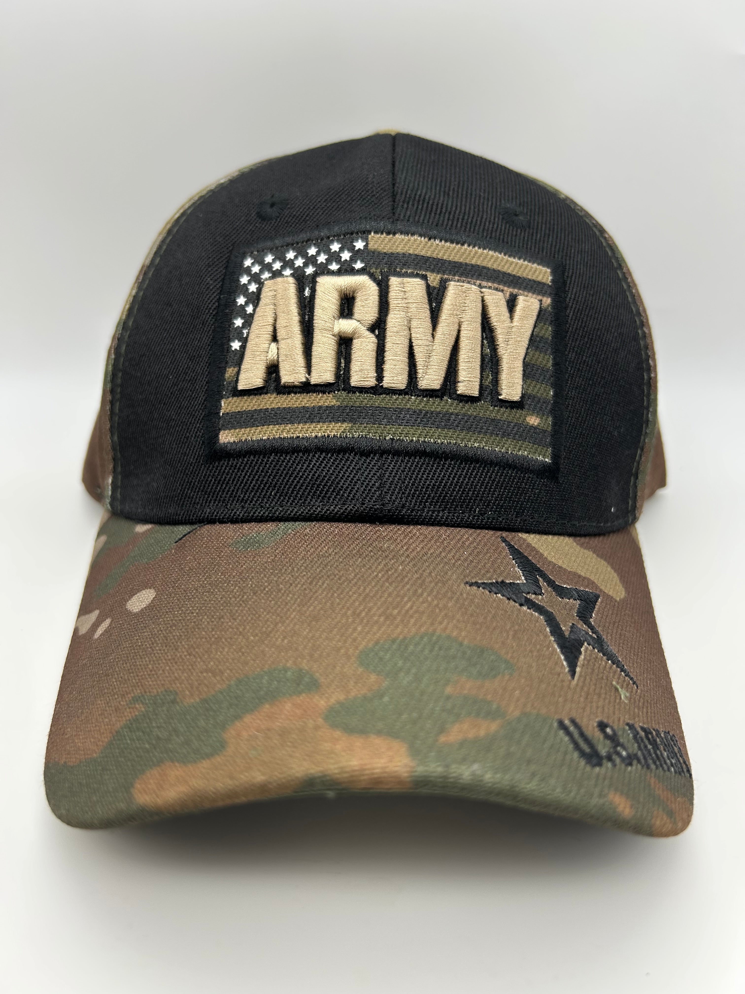 US Army Flag Patch Camo Black Embroidered Military Cap - Adjustable One Size | Military Hats & Pins