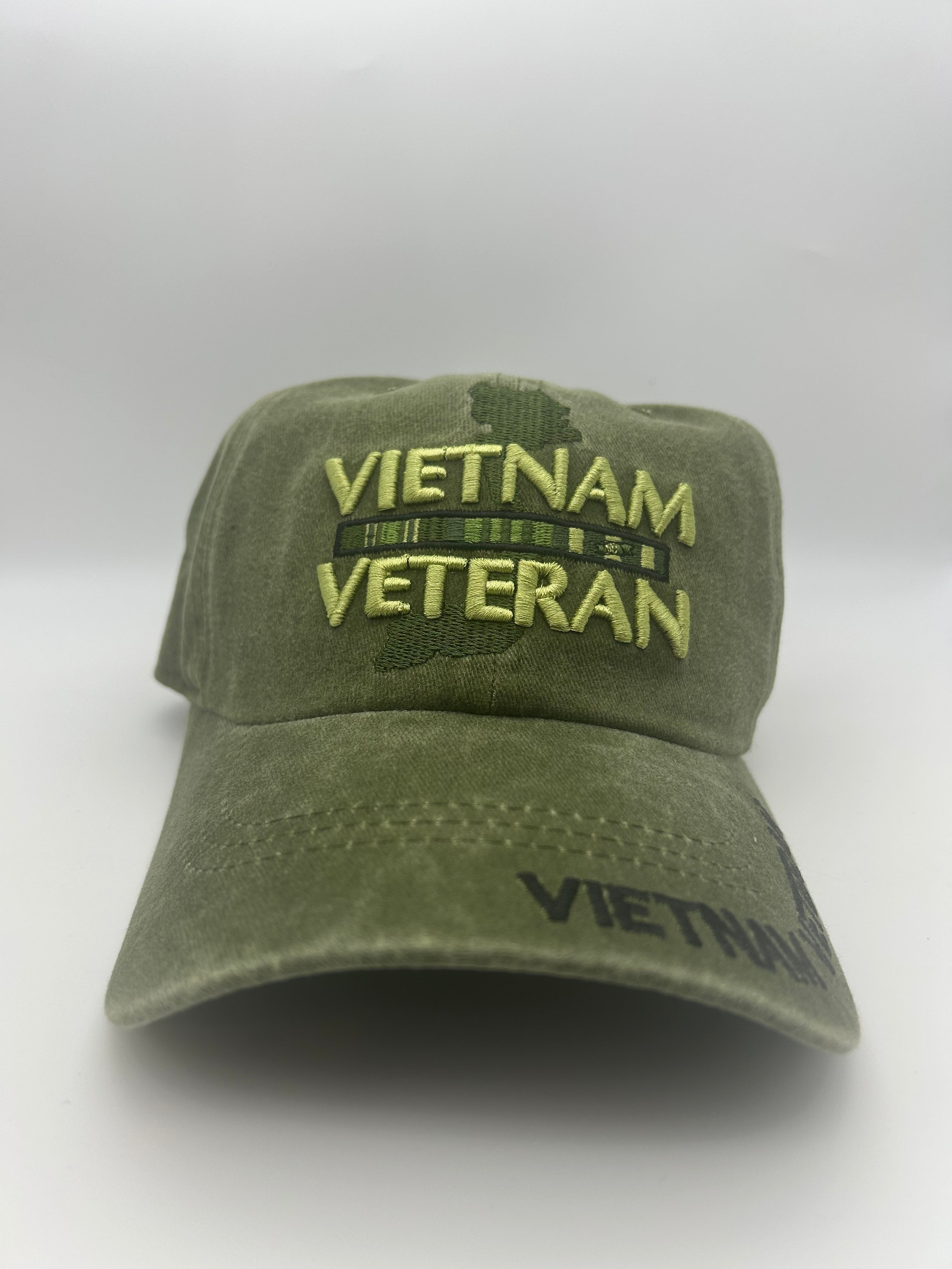 Vietnam Veteran Service Olive Green Washed -  Embroidered Military Cap - Adjustable One Size | Military Hats & Pins