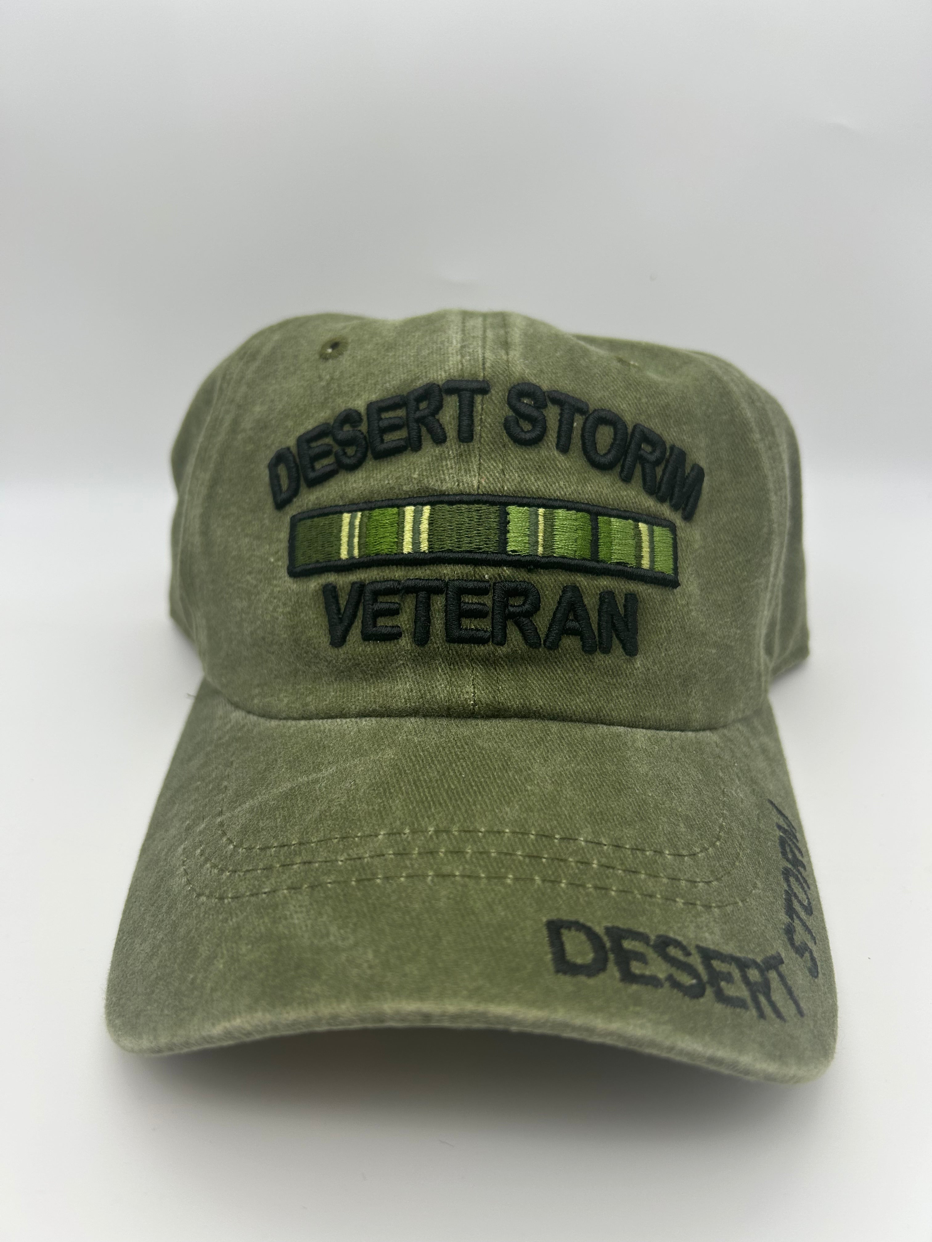 Desert Storm Veteran Olive Green Embroidered Military Cap - Adjustable One Size | Military Hats & Pins