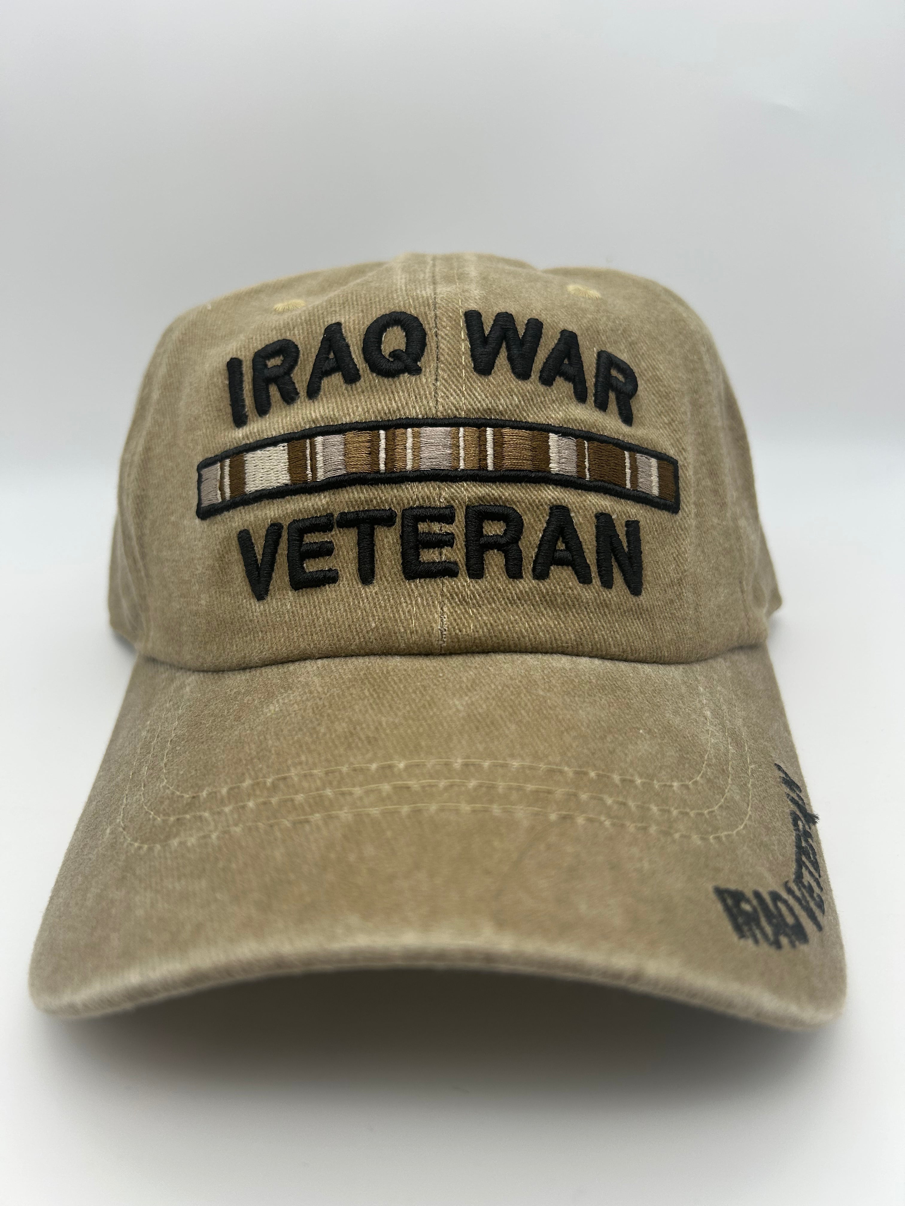 Iraq War Veteran Service Ribbon Bar Khaki Tan Embroidered Military Cap - Adjustable One Size | Military Hats & Pins