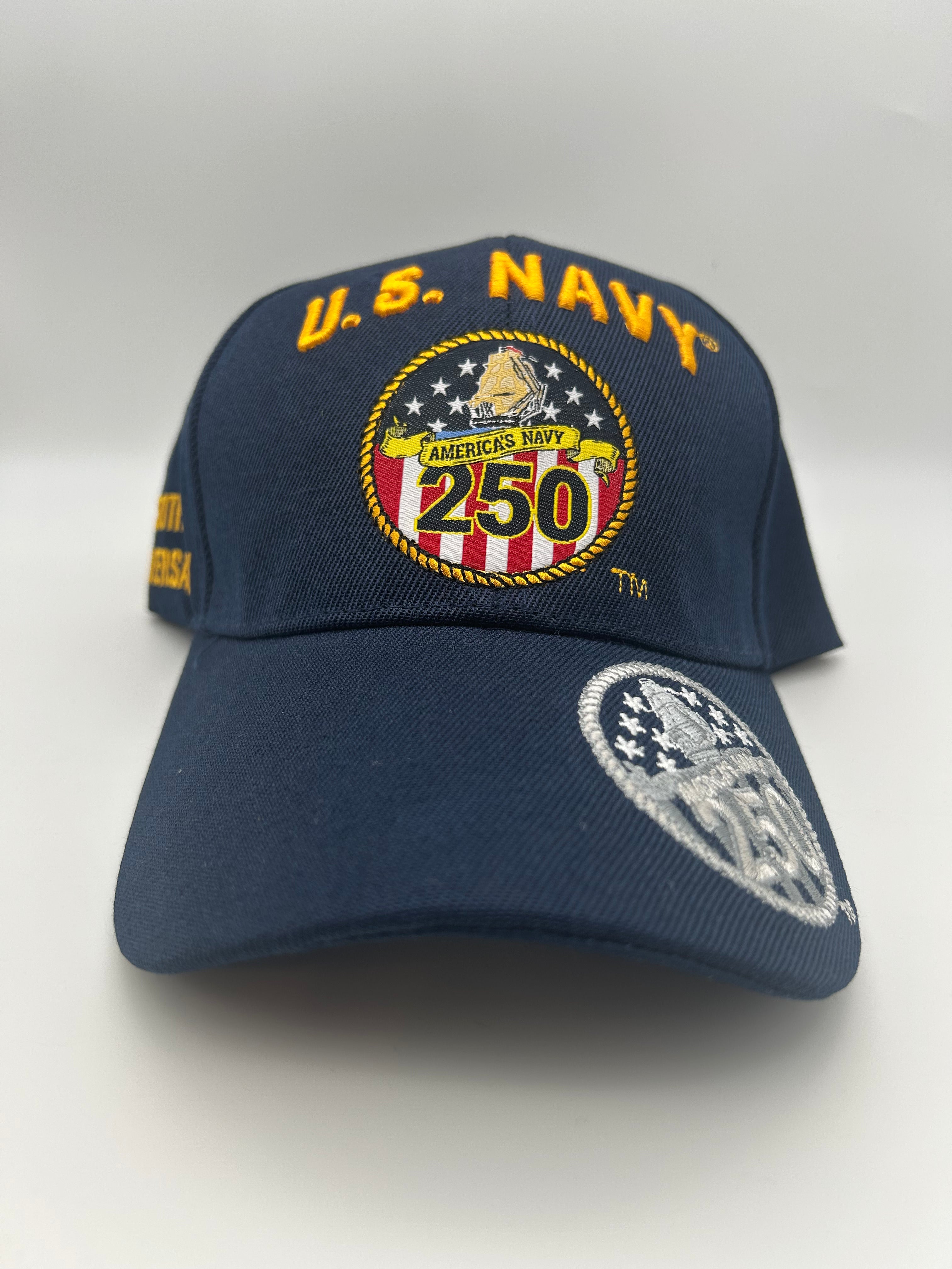 US Navy 250 Navy Blue Embroidered Military Cap - Adjustable One Size | Military Hats & Pins
