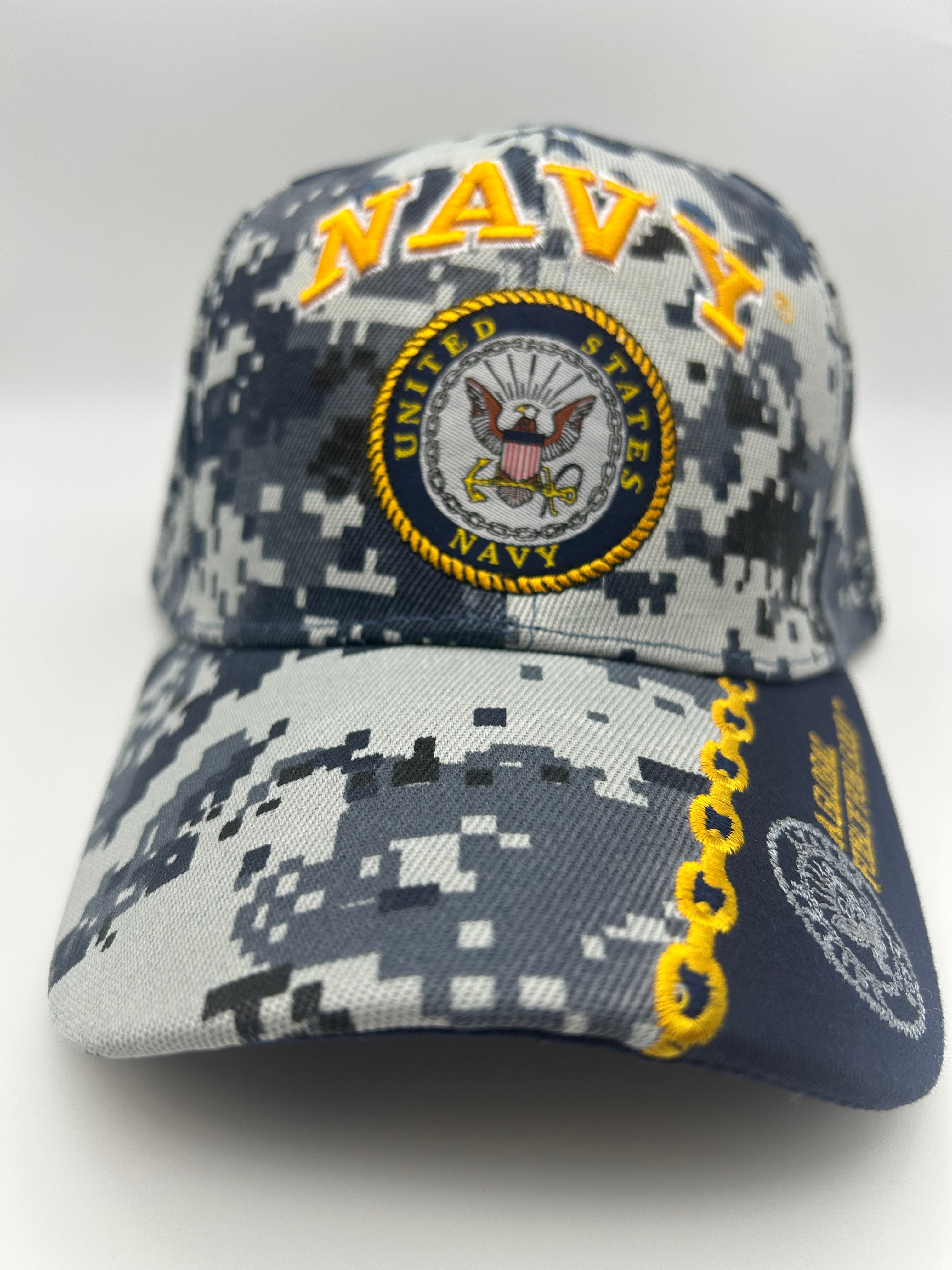 US Navy Eagle Crest Digital Blue Camo Embroidered Military Cap - Adjustable One Size | Military Hats & Pins
