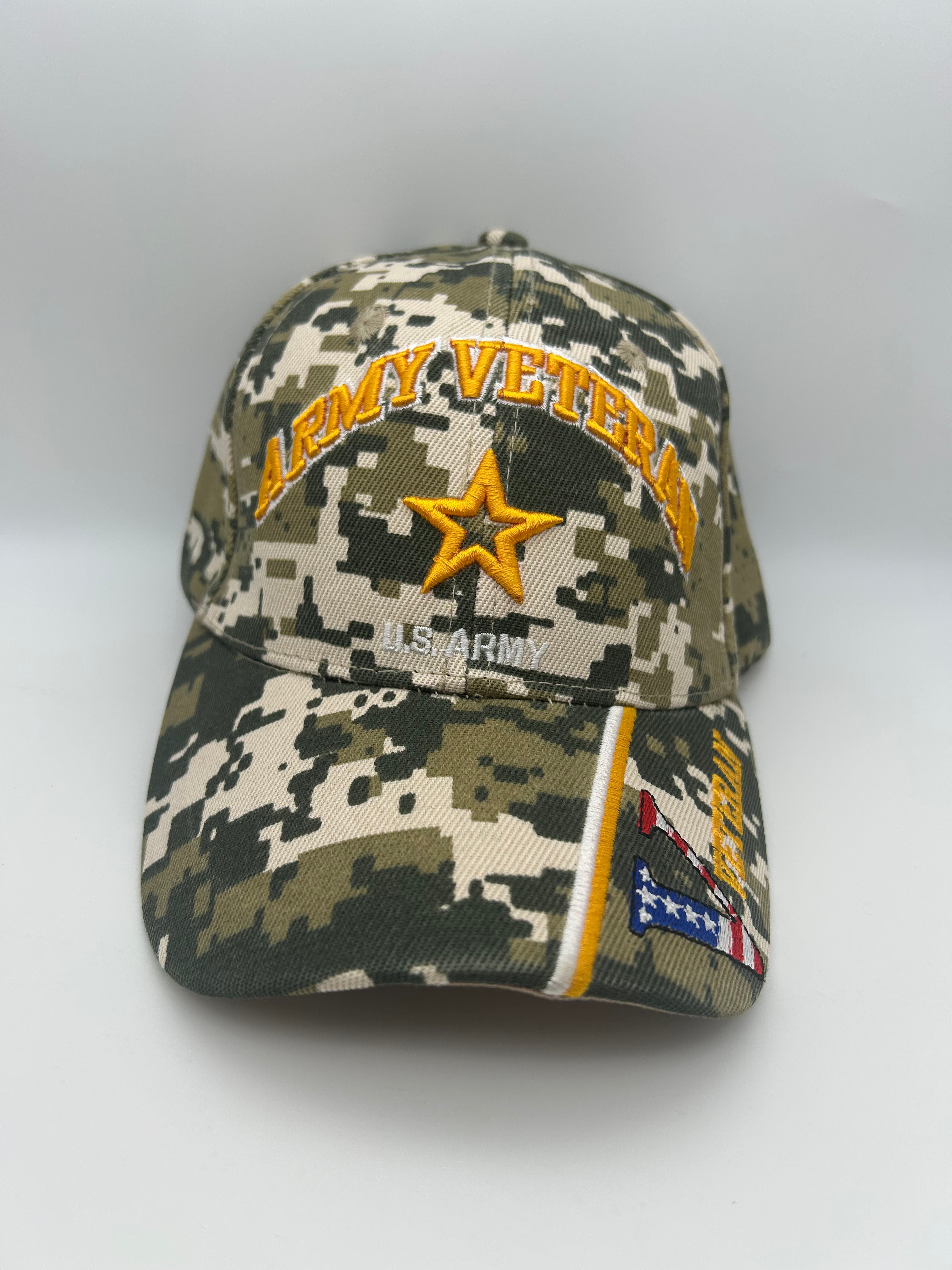 US Army Veteran Gold Star Digital Camo Embroidered Military Cap - Adjustable One Size | Military Hats & Pins