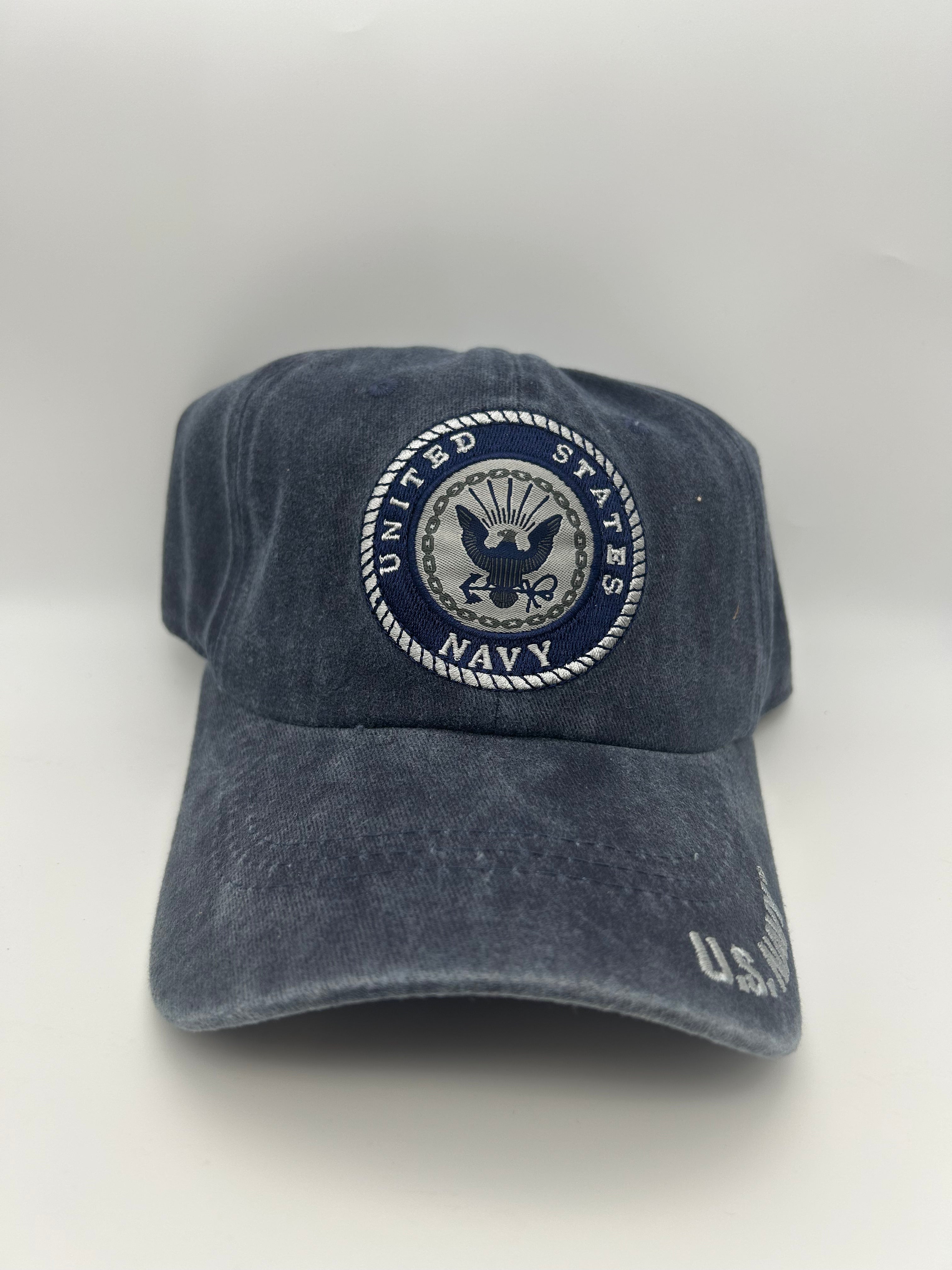 US Navy Seal Navy Blue Washed Embroidered Military Cap - Adjustable One Size | Military Hats & Pins
