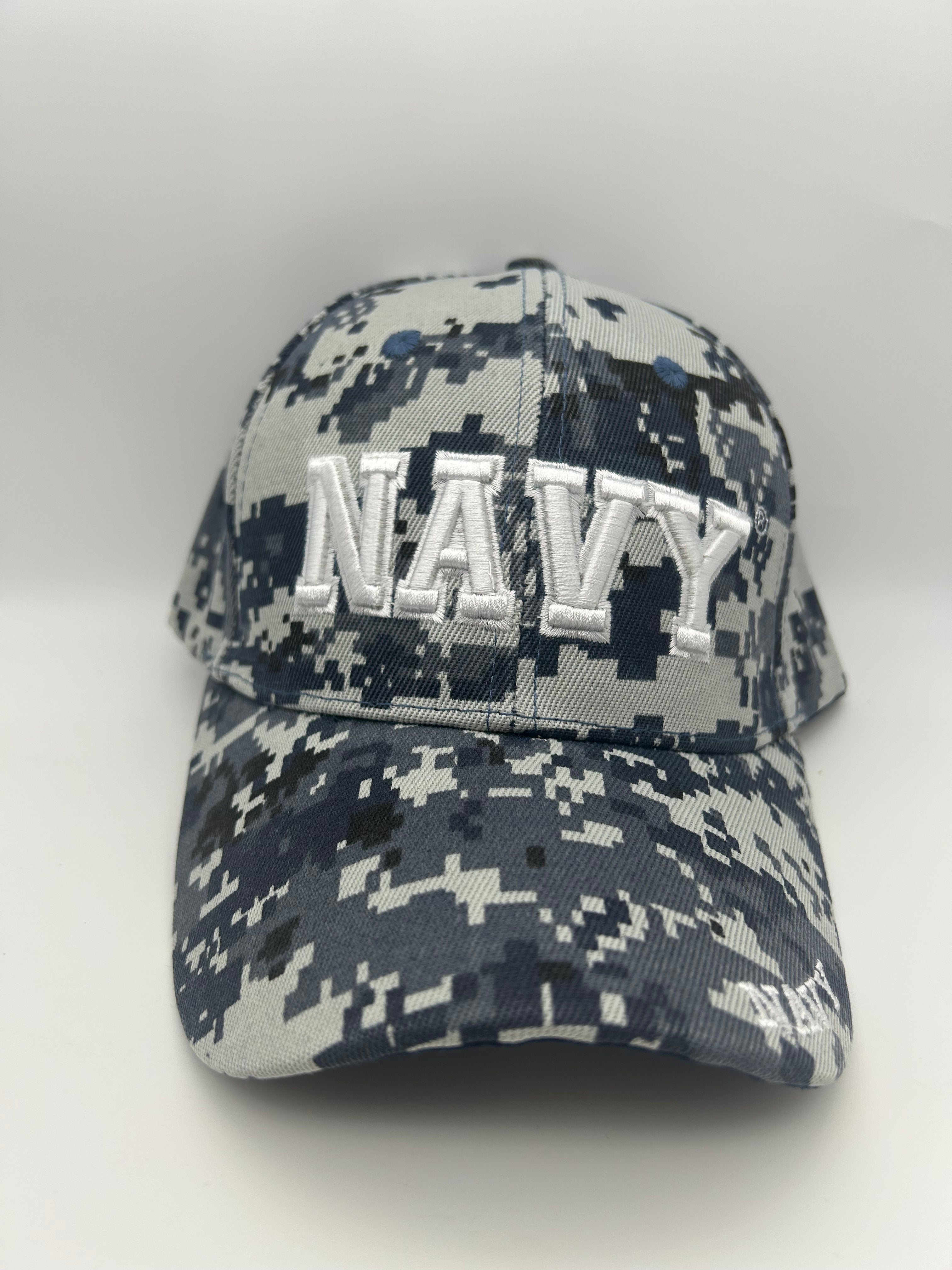 US Navy Digital Camo Blue & Grey Embroidered Military Cap - Adjustable One Size | Military Hats & Pins