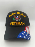 Disabled Veteran Eagle US Flag Bill Black Embroidered Military Cap - Adjustable One Size | Military Hats & Pins
