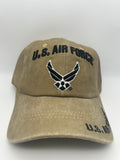 US Air Force Wings Logo Khaki Tan Distressed Military Cap - Adjustable One Size | Military Hats & Pins