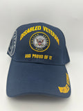 US Navy Disabled Veteran "And Proud Of It" Blue Embroidered Military Cap - Adjustable One Size | Military Hats & Pins