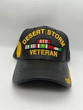 US Desert Storm Veteran - Black Leather Cap - Embroidered Military Cap - Adjustable One Size | Military Hats & Pins
