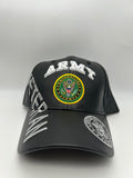 US Army Seal Veteran - Black Leather Cap - Embroidered Military Cap - Adjustable One Size | Military Hats & Pins