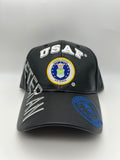 USAF Air Force Seal Veteran - Black Leather Cap - Embroidered Military Cap - Adjustable One Size | Military Hats & Pins