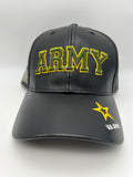 US Army Black Leather - Embroidered Military Cap - Adjustable One Size | Military Hats & Pins