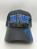 US Air Force Black Leather - Embroidered Military Cap - Adjustable One Size | Military Hats & Pins