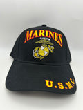 USMC Marines Black Embroidered Military Cap - Adjustable One Size | Military Hats & Pins