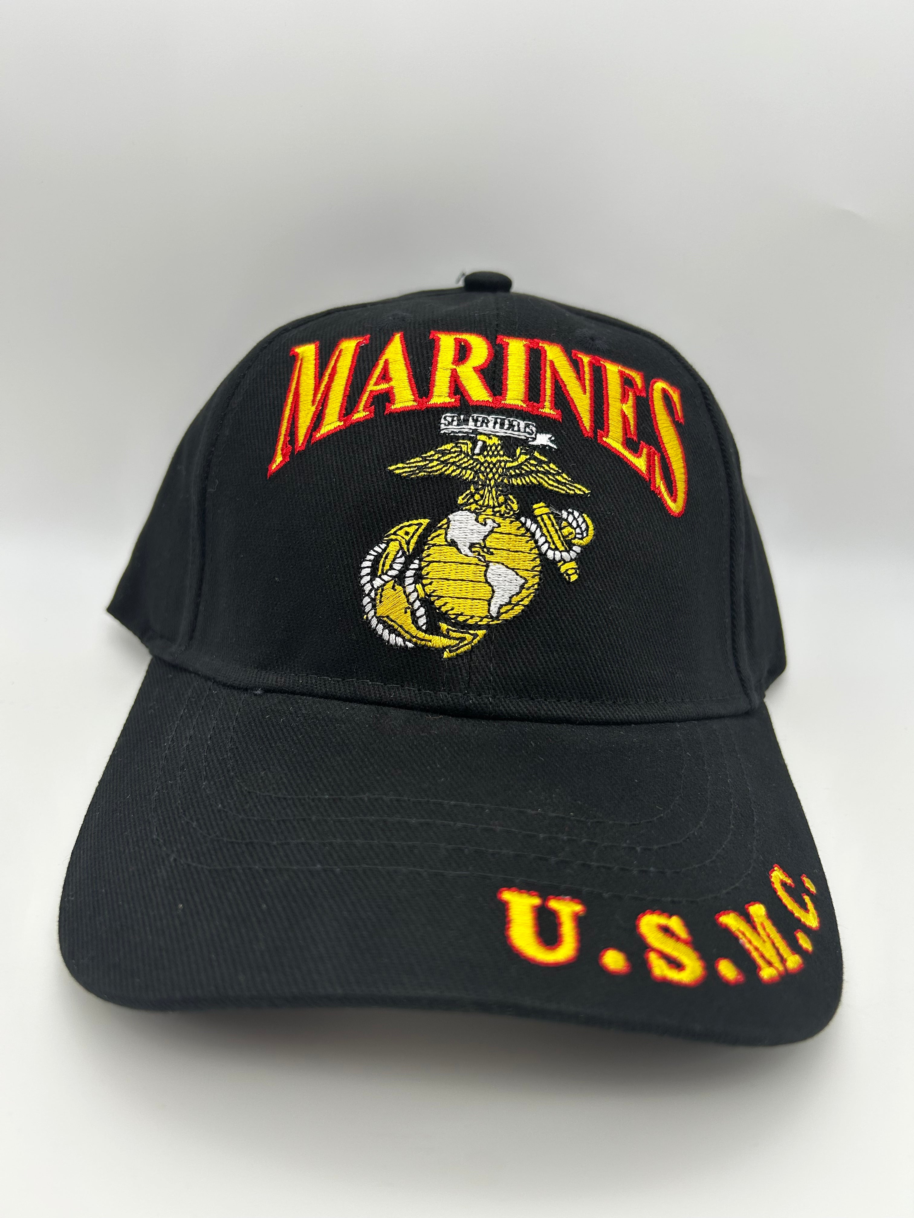 USMC Marines Black Embroidered Military Cap - Adjustable One Size | Military Hats & Pins