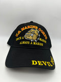 US Marine Corps Devil Dog "Once a Marine Always a Marine " - Black Embroidered Military Cap - Adjustable One Size | Military Hats & Pins