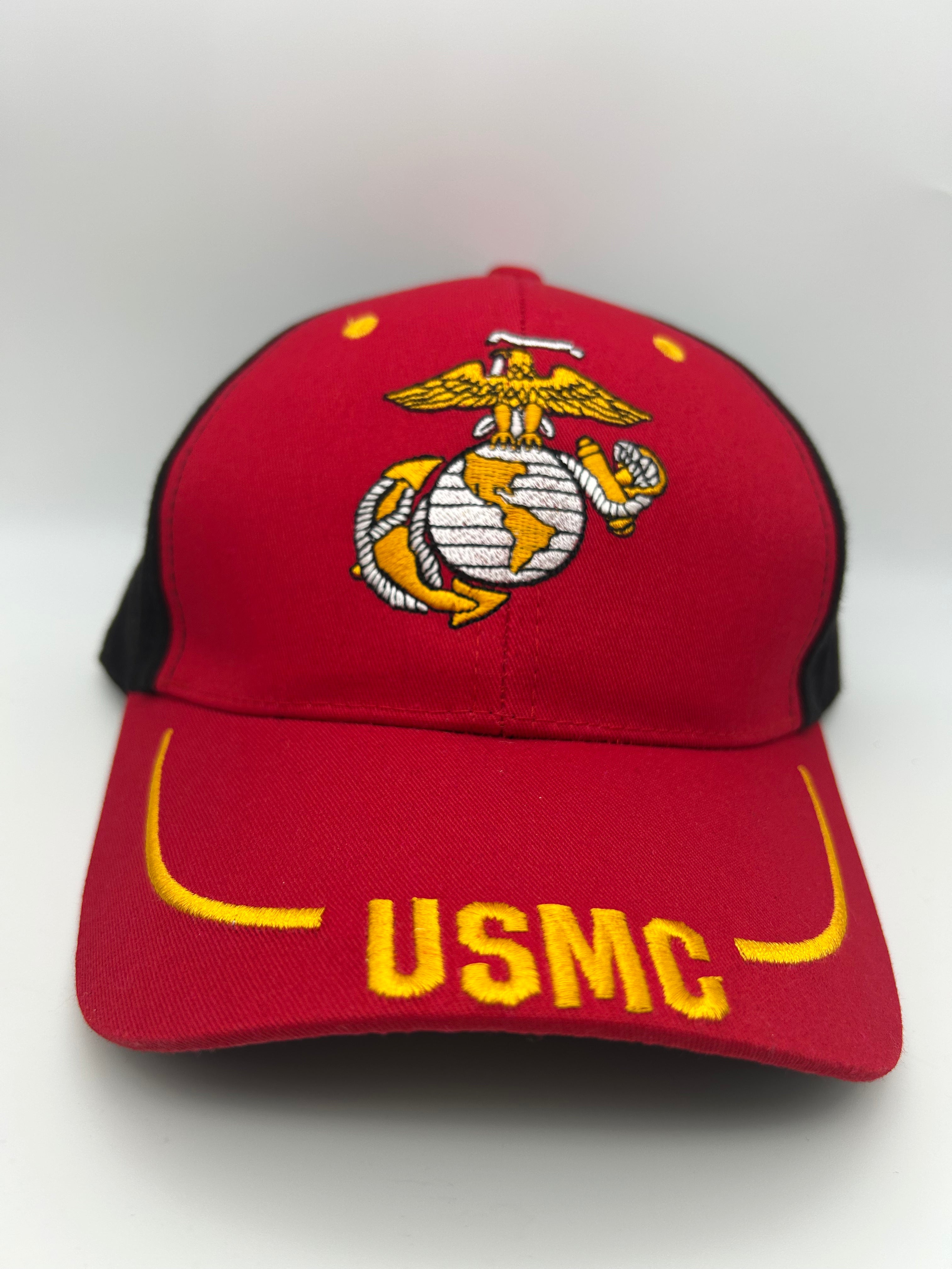 US Marine Corps USMC Red Black Cap - Embroidered Military Cap - Adjustable One Size | Military Hats & Pins