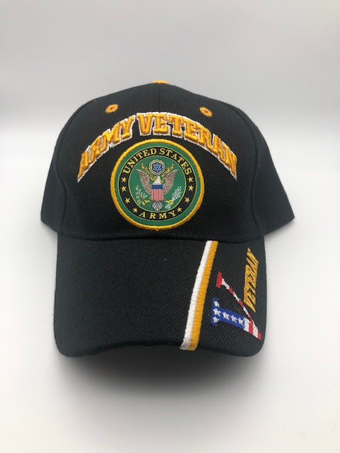 US Army Veteran Military Cap - Black Embroidered Logo, Adjustable One Size Cap | Military Hats & Pins