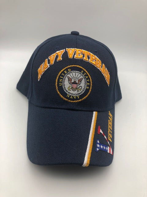 US Navy Veteran Military Cap - Navy Blue, Embroidered Logo, Adjustable One Size Cap | Military Hats & Pins