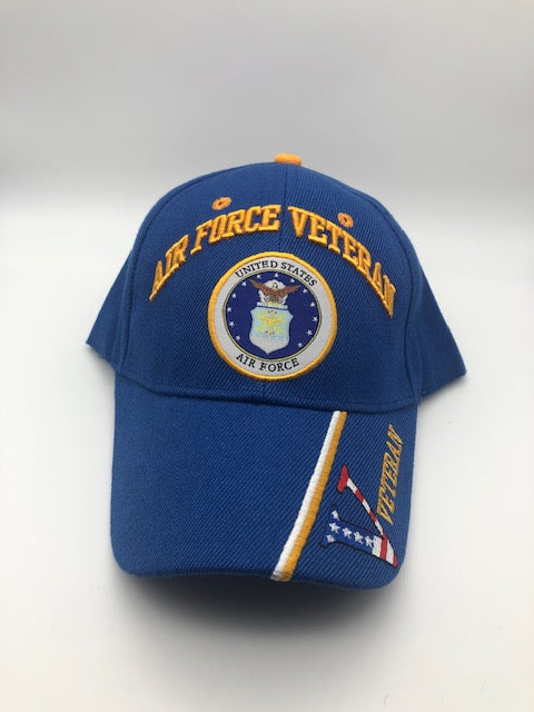 US Air Force Veteran Military Cap - Blue, Embroidered Logo Adjustable One Size Cap | Military Hats & Pins