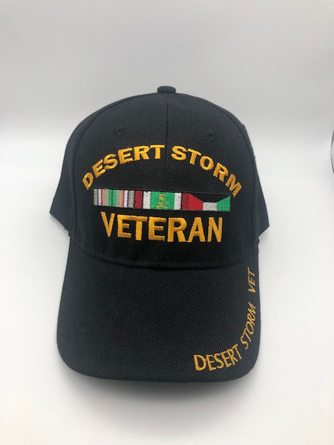 Desert Storm Veteran Military Cap - Black, Embroidered Logo, Adjustable One Size Cap | Military Hats & Pins