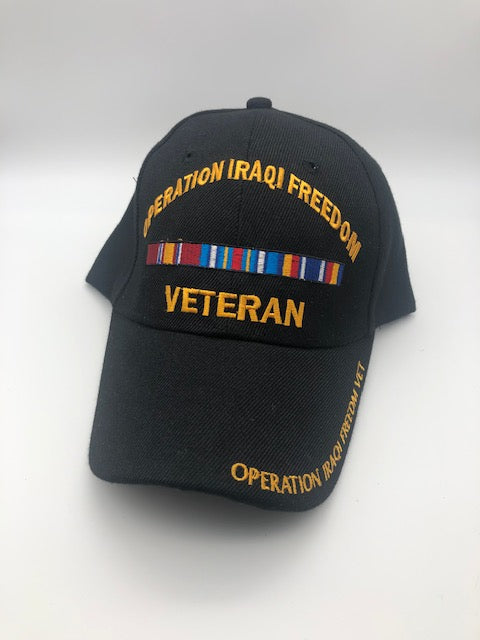 Operation Iraq Freedom Veteran Military Cap - Black, Embroidered Logo, Adjustable One Size Cap | Military Hats & Pins