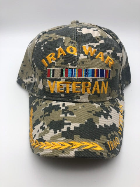 Iraq War Veteran Military Cap - Army Green Camouflage, Embroidered Logo, Adjustable One Size Cap | Military Hats & Pins
