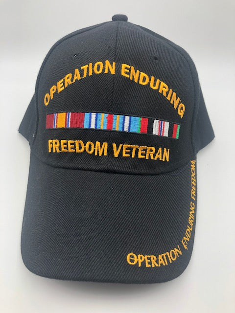 Operation Enduring Freedom Veteran Military Cap  – Black, Embroidered Logo, One Size | Military Hats & Pins