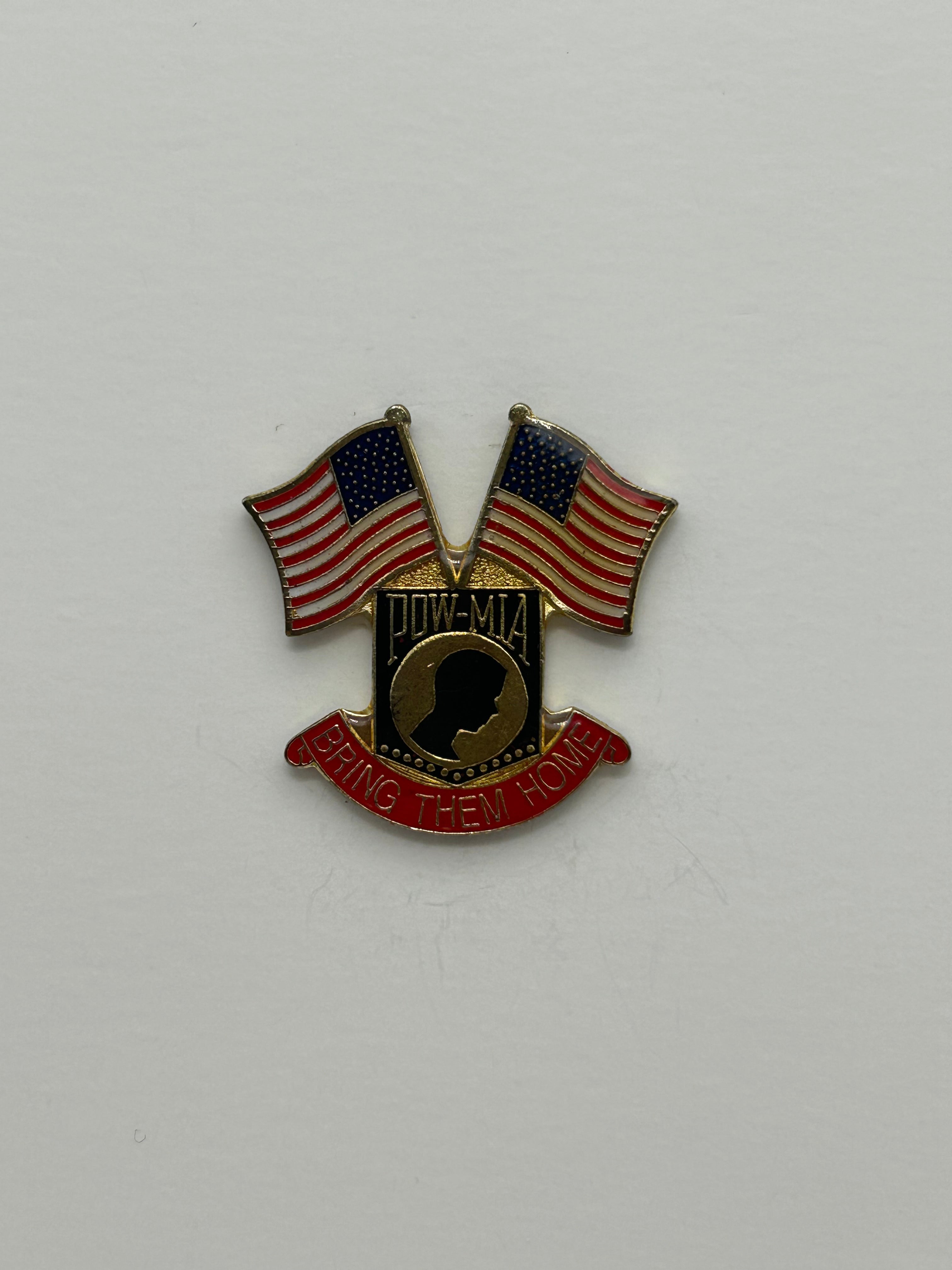 POW MIA Pin Bring Them Home American Flags Double Flag Hat Pin | Military Hats & Pins