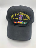 Purple Heart Combat Wounded Vietnam Veteran Cap 1959–1975 - Black Embroidered Logo, Adjustable One Size Cap | Military Hats & Pins