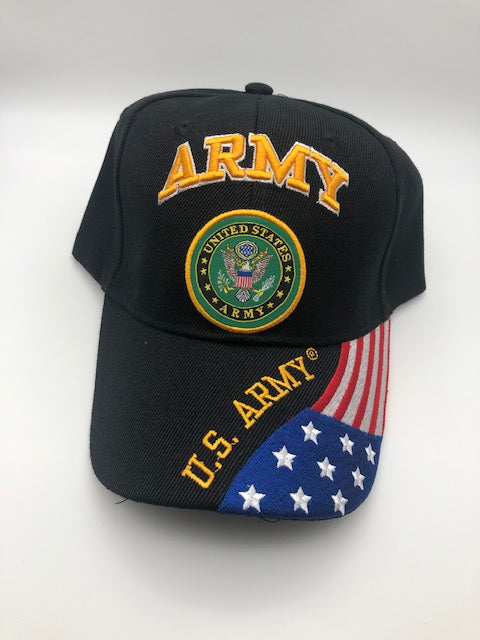 US Army Military Cap - Black Embroidered Logo, Adjustable One Size Cap | Military Hats & Pins