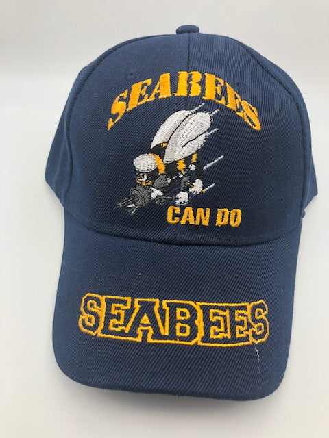 Seabees Can Do Military Cap - Navy Blue, Embroidered Logo, Adjustable One Size Cap | Military Hats & Pins
