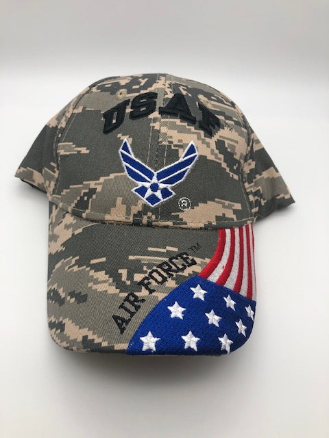 USAF Air Force Military Cap - Camouflage, Embroidered Logo, Adjustable One Size Cap | Military Hats & Pins