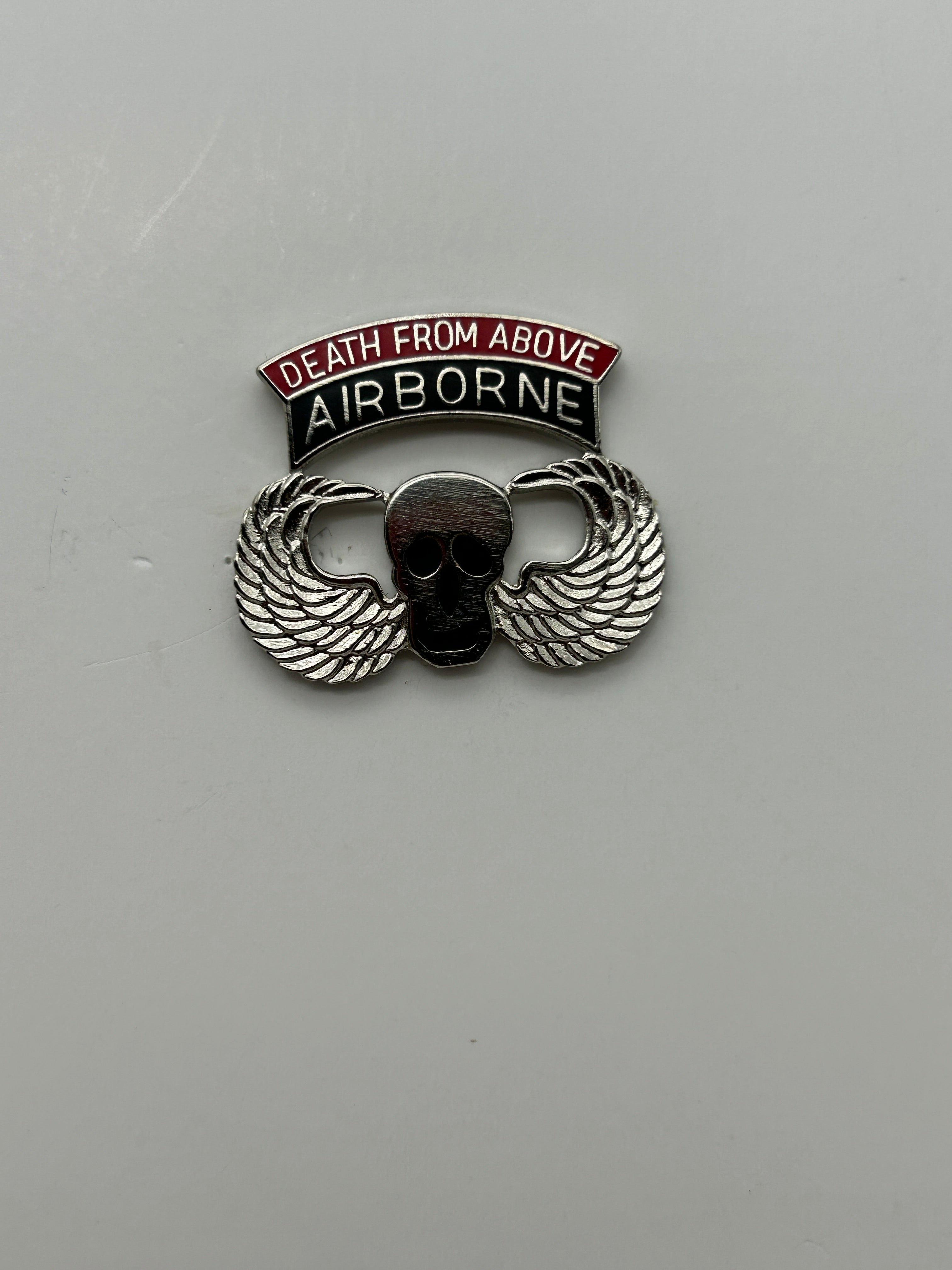 US Army Death From Above Airborne Skull Wings Military Enamel Hat Lapel Pin | Military Hats & Pins
