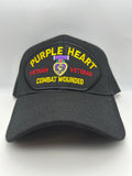 US Veteran Military Hat - Purple Heart, Vietnam Veteran, Combat Wounded - Black Adjustable One Size | Military Hats & Pins