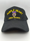 US Veteran Military Hat - Purple Heart Combat Wounded - Black Adjustable One Size | Military Hats & Pins