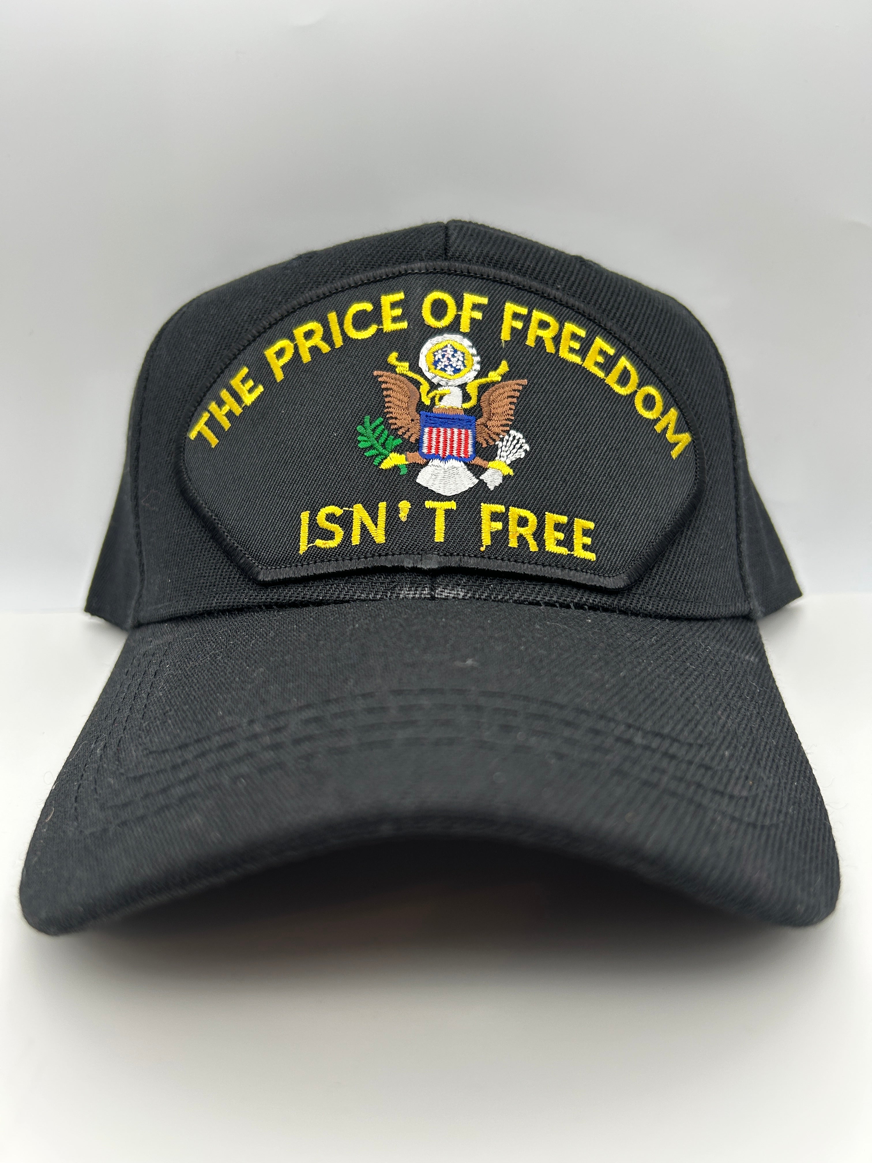 US Veteran Military Hat - The Price of Freedom Isn't Free - Black Adjustable One Size | Military Hats & Pins