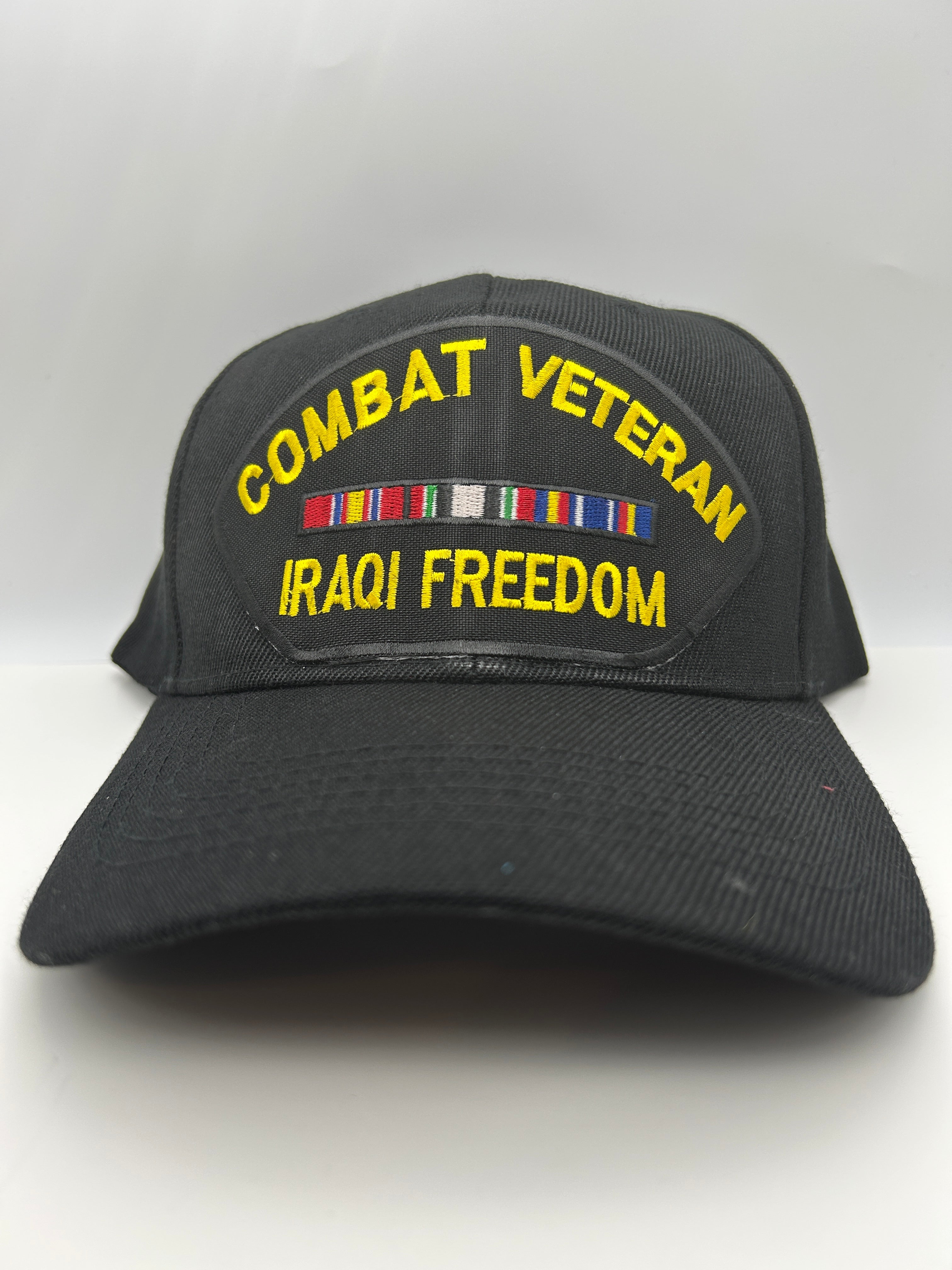 US Veteran Military Hat - Combat Veteran Iraqi Freedom - Black Adjustable One Size | Military Hats & Pins