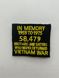 US Veteran Favorites Vietnam War "In Memory 1959-1975" Black Patch | Military Hats & Pins
