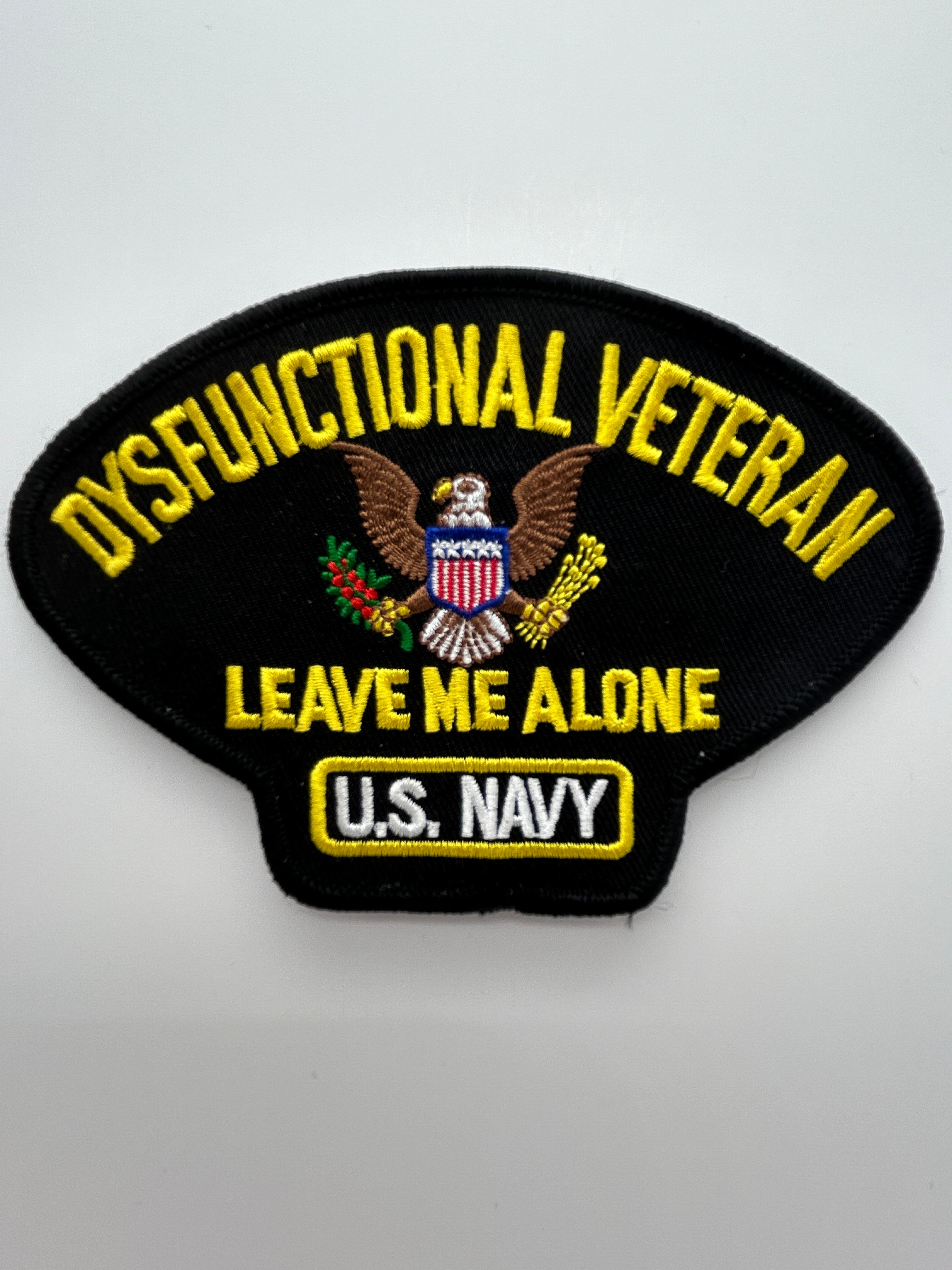 US Veteran Favorites "Dysfunctional Veteran US Navy" Black Arch Patch | Military Hats & Pins